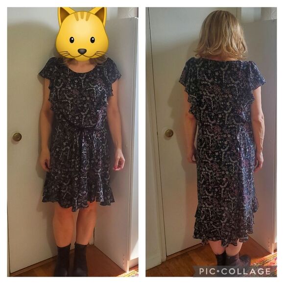 Max Studio floral ruffle midi dress L black - Picture 4 of 10